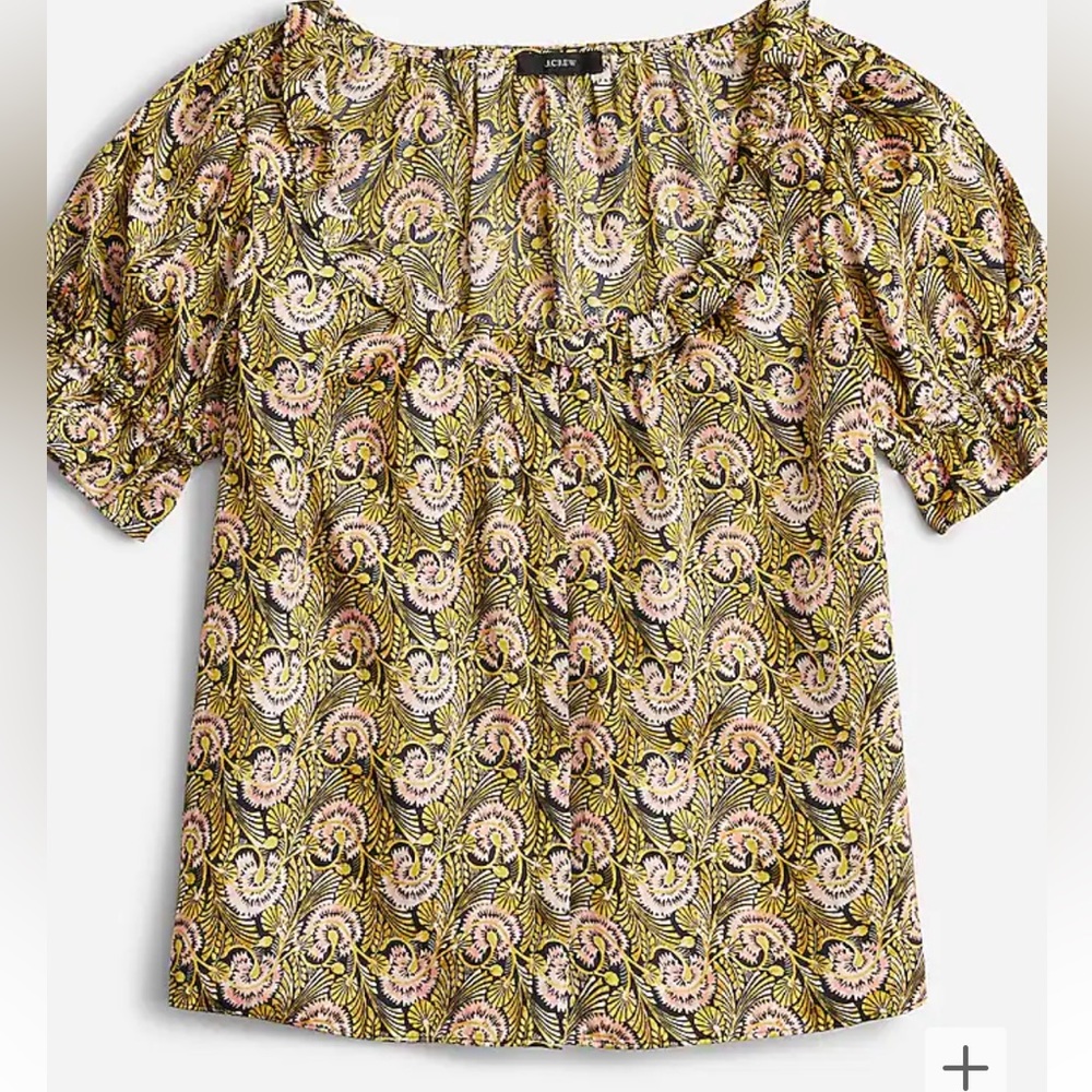 J.Crew Ruffle Satin Scoopneck Top in Dandelion Swirl